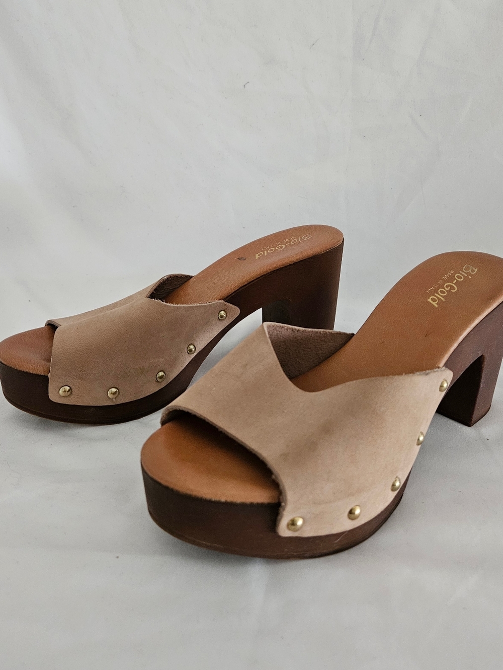 Biogold Taupe Suede Platform Slide Clogs